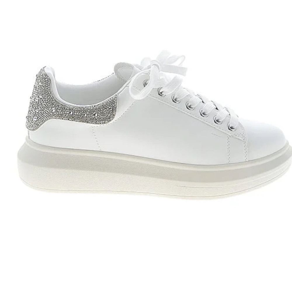 Steve Madden White Sneakers with Silver Glitter Accent